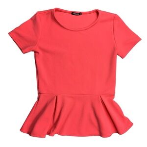 Women’s Juniors Peplum Top Coral Pink Color Short Sleeve Made in USA Size Small